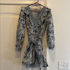Anthropologie Blue and Black Floral Long Sleeve Dress